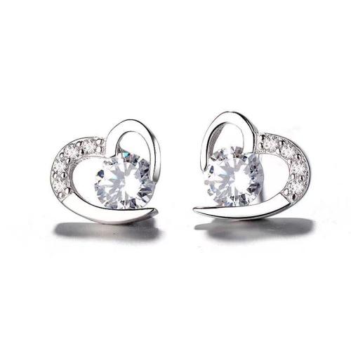 Kubinių Zirconia Mikro Pave sidabro auskarai, 925 Sterling Silver, Širdis, mikro nutiesti kubinių Zirconia & moters, daugiau spalvų pasirinkimas, 9mm, Pardavė Pora