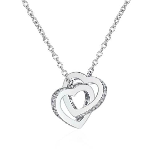 Kubieke Zircon Micro effenen Sterling zilveren ketting, 925 Sterling Zilver, met 10CM extender keten, Hart, micro pave zirconia & voor vrouw, meer kleuren voor de keuze, Lengte Ca 45 cm, Verkocht door PC