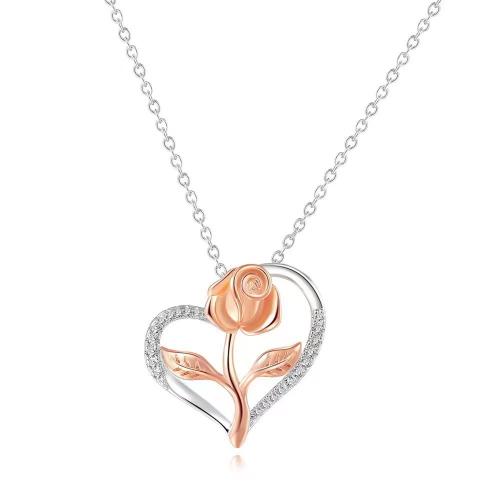 Zircone cubico Micro spianare collana dell'argento sterlina, 925 argento sterlina, with 5CM extender chain, Rose, stili diversi per la scelta & Micro spianare cubic zirconia & per la donna, color platino, Lunghezza Appross. 40 cm, Venduto da PC