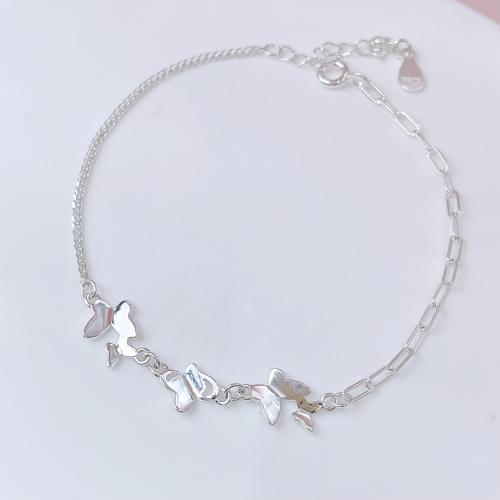 Pulseiras de prata, 925 prata esterlina, with 3CM extender chain, Borboleta, para mulher, cor de platina, comprimento Aprox 16.5 cm, vendido por PC