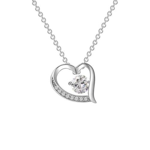 Kubieke Zircon Micro effenen Sterling zilveren ketting, 925 Sterling Zilver, met 5CM extender keten, Hart, micro pave zirconia & voor vrouw, meer kleuren voor de keuze, Lengte Ca 40 cm, Verkocht door PC