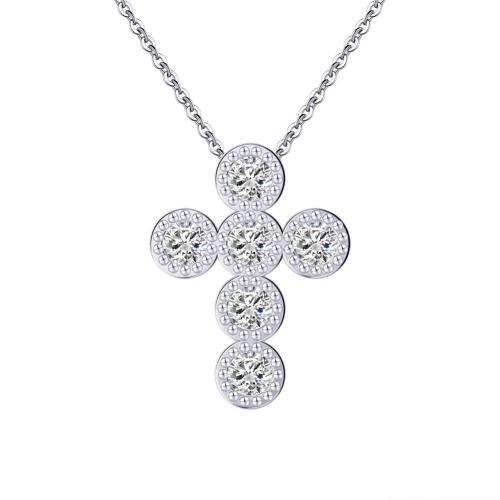 Circón cúbico micr3ofono pavimenta collar de plata esterlina, plata de ley 925, con 5CM extender cadena, Cruces, micro arcilla de zirconia cúbica & para mujer, más colores para la opción, longitud aproximado 40 cm, Vendido por UD