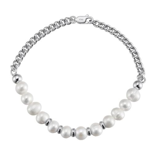 Sterling Silver Bráisléid, 925 Sterling Silver, le Pearl Fionnuisce, unisex, dathanna níos mó le haghaidh rogha, Fad Thart 20 cm, Díolta De réir PC