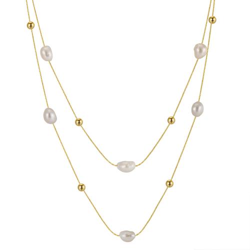 Colares de esterlina de prata, 925 prata esterlina, with Pérolas de água doce, with 5CM extender chain, para mulher, dourado, comprimento Aprox 50 cm, vendido por PC