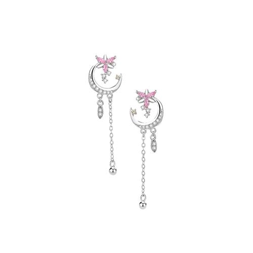 Cubic Zirconia micro pavimenta Sterling Silver Earring, 925 argento sterlina, Micro spianare cubic zirconia & per la donna, color platino, 38.50x8.60mm, Venduto da coppia