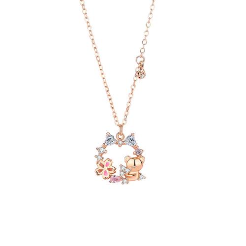 Zircon cubique Micro Pave collier en argent Sterling, argent sterling 925, avec 5CM chaînes de rallonge, pavé de micro zircon & pour femme & autocollant époxyde, couleur or rose, Longueur Environ 40 cm, Vendu par PC