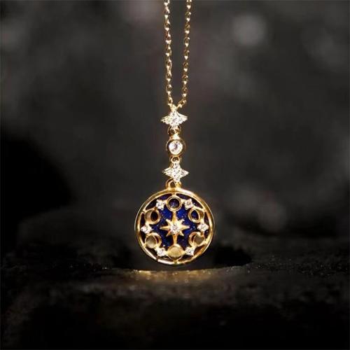 Collana in ottone di stesa Micro zircone cubico, with Pietra arenaria blu, with 5cm extender chain, Micro spianare cubic zirconia & per la donna, dorato, Lunghezza 40 cm, Venduto da PC