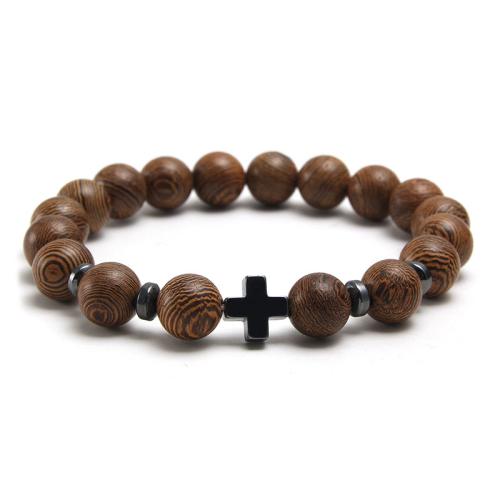 Bracelets en bois, avec Abrazine Stone, poli, différents matériaux pour le choix & unisexe, plus de couleurs à choisir, Longueur 20 cm, Vendu par PC