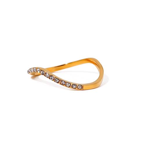 Anello di barretta in acciaio inox con strass, 304 acciaio inox, Placcato oro 18K, gioielli di moda & unisex, dorato, Misura:7, Venduto da PC