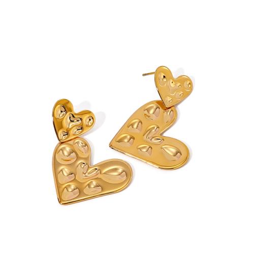 Stainless Steel Stud Earrings 304 Stainless Steel Heart Vacuum Ion Plating fashion jewelry & for woman golden Sold By Pair