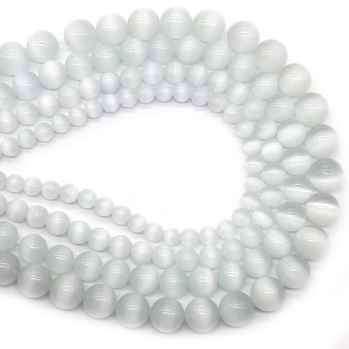 Cats Eye Jewelry Beads Round polished DIY white Sold By Strand