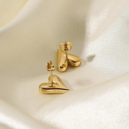 Stainless Steel Stud Earrings 316 Stainless Steel Heart plated fashion jewelry golden Sold By Pair