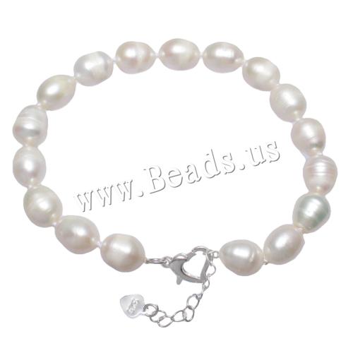 Freshwater Kulturperler Pearl Bracelet, Ferskvandsperle, messing lås, Ris, naturlig, forskellige stilarter for valg, hvid, 9-10mm, Solgt Per Ca. 7.5 inch Strand