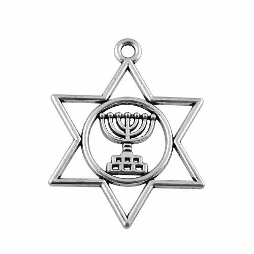 Pendentifs creux en alliage de zinc, Hexagram, Plaqué de couleur d'argent, Vintage & bijoux de mode & DIY, 39x32mm, Vendu par PC