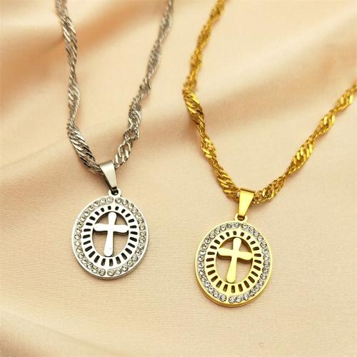 Stainless Steel Jewelry Necklace 304 Stainless Steel with 5cm extender chain polished fashion jewelry & Unisex & with rhinestone Length Approx 50 cm Sold By PC