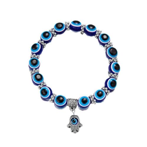 Evil Eye Biżuteria Bransoletka, żywica, ze Stop cynku, Ręka, biżuteria moda & złe oko wzór & dla kobiety, niebieski, 10mm, długość 18 cm, sprzedane przez PC