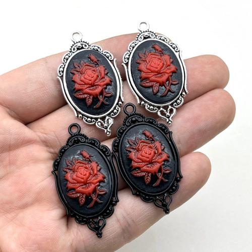 Pendentifs fleurs en alliage de zinc, avec résine, Rose, Placage, DIY, plus de couleurs à choisir, protéger l'environnement, sans nickel, plomb et cadmium, 23x43mm, 10PC/sac, Vendu par sac