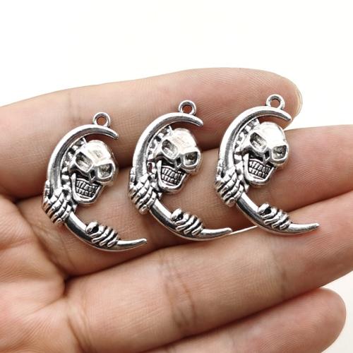 Sinkkiseos Skull riipukset, Kallo, hopea päällystetty, tee-se-itse, nikkeli, lyijy ja kadmium vapaa, 21x29mm, 20PC/laukku, Myymät laukku