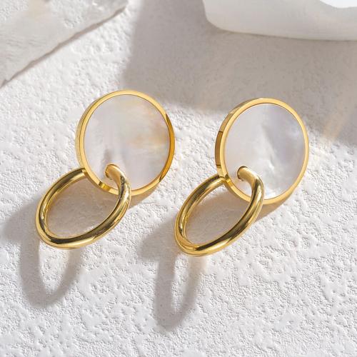 Pendientes de Acero Inoxidable, acero inoxidable 304, con Nácar Blanca, Esférico, chapado en color dorado, para mujer, Blanco, libre de níquel, plomo & cadmio, longitud 41 cm, Vendido por Par