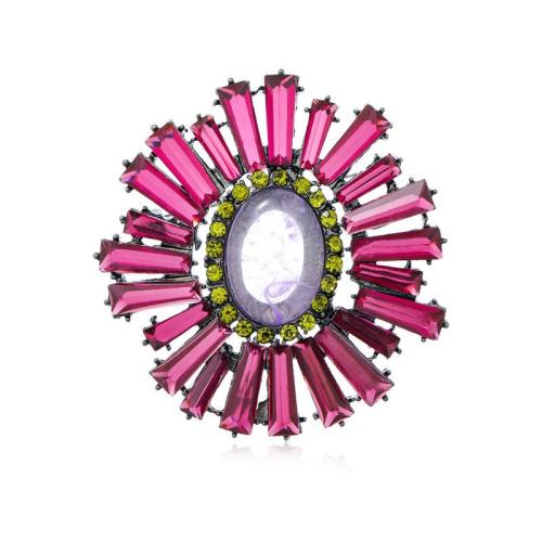 Zinklegering broches, Zinc Alloy, met Hars, voor vrouw & met strass, meer kleuren voor de keuze, 64x66mm, Verkocht door PC