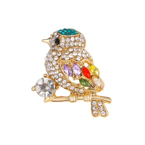 Zinc Alloy Brocher, Bird, for kvinde & med rhinestone, gylden, 28x23mm, Solgt af PC