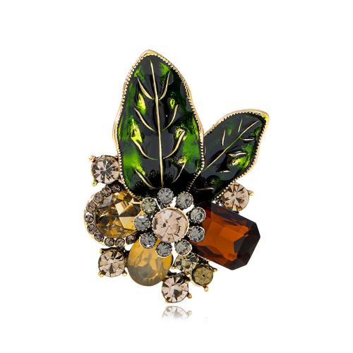 Zinklegering broches, Zinc Alloy, voor vrouw & glazuur & met strass, groen, 35x45mm, Verkocht door PC