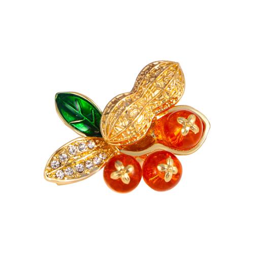 Zinklegering broches, Zinc Alloy, voor vrouw & glazuur & met strass, gouden, 25x35mm, Verkocht door PC