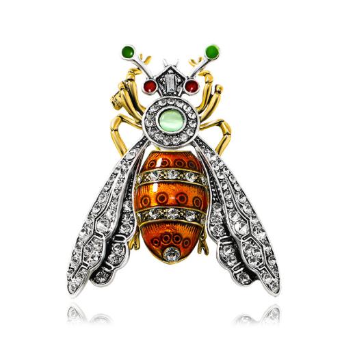 Zinc Alloy Brocher, med Resin, Bee, for kvinde & emalje & med rhinestone, gylden, 55x66mm, Solgt af PC