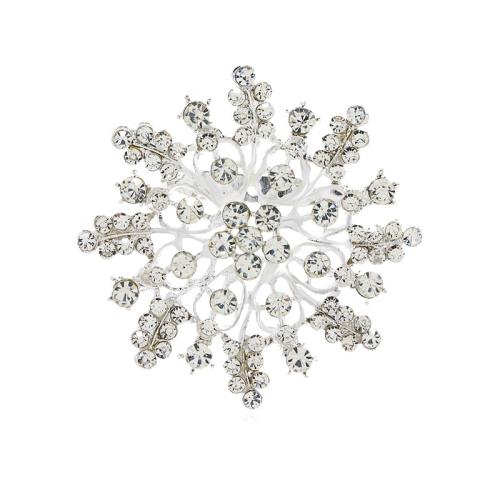 Zinklegering broches, Zinc Alloy, voor vrouw & met strass, platina kleur, 60x60mm, Verkocht door PC