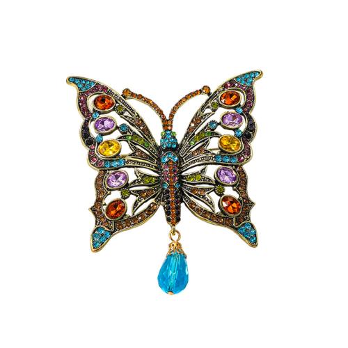 Zinc Alloy Brocher, Butterfly, for kvinde & med rhinestone, flerfarvede, 95x80mm, Solgt af PC