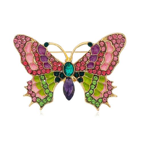 Zinc Alloy Brocher, Butterfly, for kvinde & emalje & med rhinestone, flerfarvede, 48x33mm, Solgt af PC