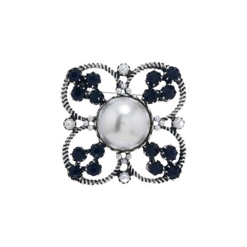 Zinklegering broches, Zinc Alloy, met Plastic Pearl, voor vrouw & met strass, zilver, 42x42mm, Verkocht door PC