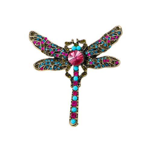 Zinklegering broches, Zinc Alloy, met Hars, Dragonfly, voor vrouw & met strass, meer kleuren voor de keuze, 56x60mm, Verkocht door PC