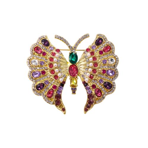 Zinc Alloy Brocher, med Plastic Pearl, Butterfly, for kvinde & med rhinestone, gylden, 53x61mm, Solgt af PC