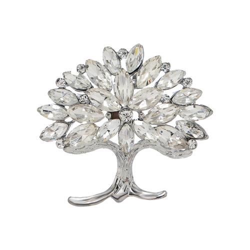 Zinc Alloy Brocher, Tree, for kvinde & med rhinestone, sølv, 40x45mm, Solgt af PC