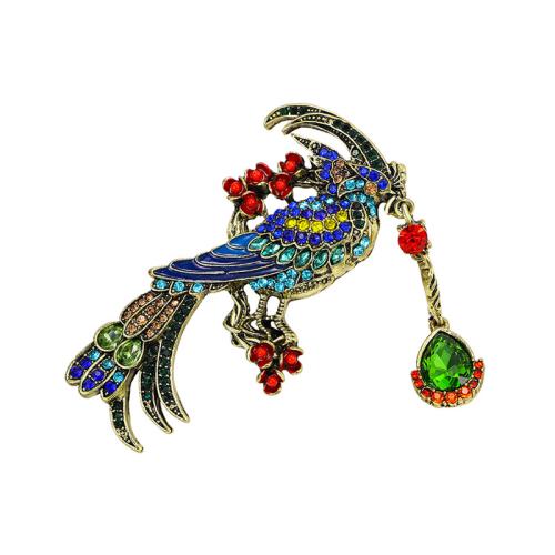 Zinklegering broches, Zinc Alloy, Phoenix, voor vrouw & glazuur & met strass, multi-gekleurde, 70x77mm, Verkocht door PC