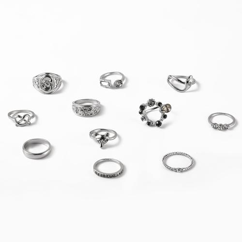 Zinklegierung Ring Set, plattiert, elf Stück & für Frau & mit Strass, keine, verkauft von setzen