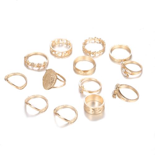 Zinc Alloy ring Set, gold plated, 13 stuks & voor vrouw & met strass, Verkocht door Stel