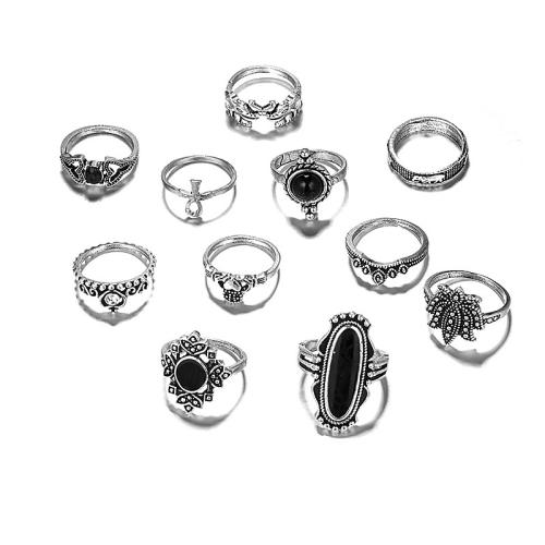 Zinc Alloy ring Set, med Resin, forgyldt, elleve stykker & for kvinde & med rhinestone, flere farver til valg, Solgt af sæt