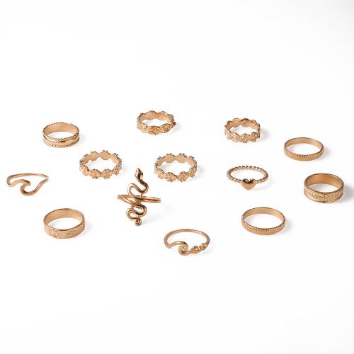 Zinc Alloy ring Set, forgyldt, 13 stk. & for kvinde, flere farver til valg, Solgt af sæt