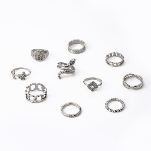 Cink Alloy Prsten Set, s Plastična Pearl, platine boja pozlaćen, 10 komada & za žene, Prodano By Set