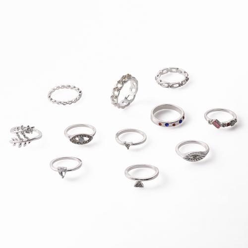 Zinc Alloy ring Set, plated, elf stuks & voor vrouw & met strass, Verkocht door Stel