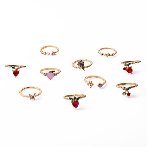 Zinc Alloy ring Set, guldfarve belagt, for kvinde & med rhinestone, Solgt af sæt