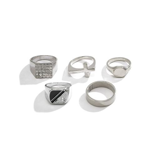 Κράμα ψευδάργυρου Ring Set, με Titanium Steel, επιχρυσωμένο, 5 τεμάχια & για τον άνθρωπο & σμάλτο & με στρας, Sold Με Ορισμός