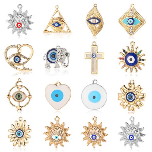 Evil Eye Pendants Zinc Alloy plated DIY & enamel & with rhinestone Sold By Bag