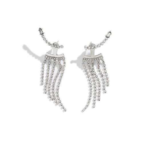 Fashion Fringe Oorbellen, Zinc Alloy, mode sieraden & verschillende stijlen voor de keuze & voor vrouw & met strass, platina kleur, Verkocht door pair