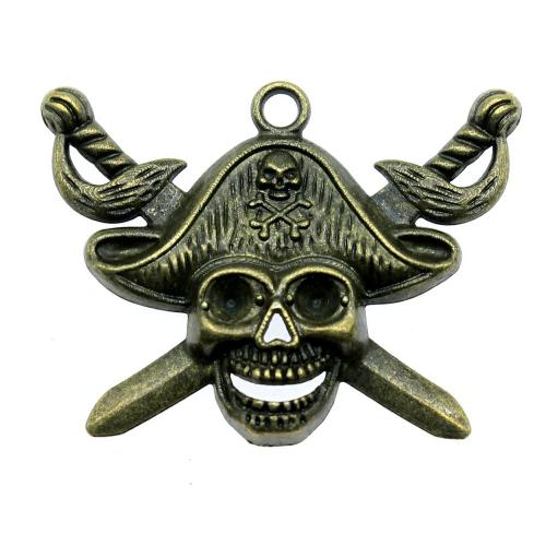 Sinc Alloy Skull Pendants, Blaosc, plátáilte, seanré & jewelry faisin & DIY, dathanna níos mó le haghaidh rogha, 45x34mm, Díolta De réir PC