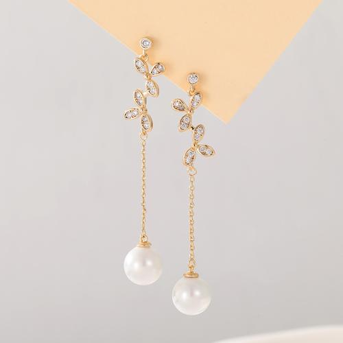 Boucles d'oreilles en laiton zircon cubique pavent, Trois Clover Leaf, bijoux de mode & styles différents pour le choix & pavé de micro zircon & pour femme, protéger l'environnement, sans nickel, plomb et cadmium, Vendu par paire