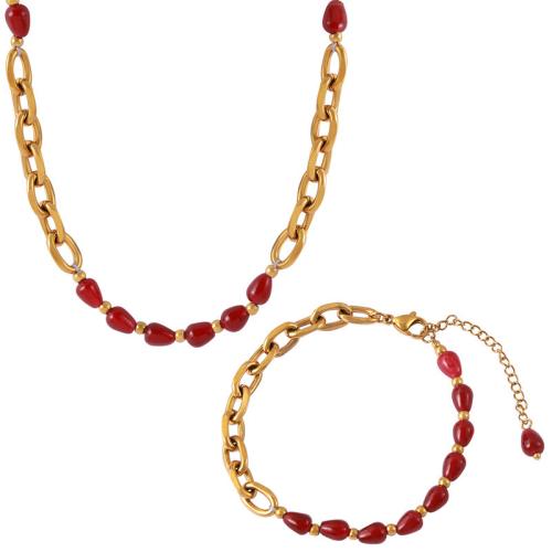 Sets de Joyas, Partículas de acero, con Ágata roja, Joyería & diferentes estilos para la opción & para mujer, dorado, Vendido por UD