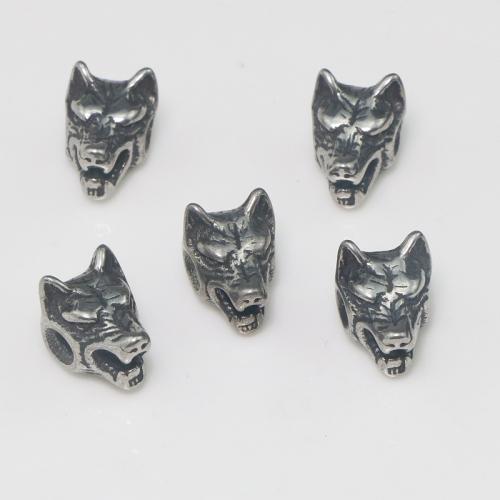 Rustfrit stål perler, 304 rustfrit stål, Wolf, du kan DIY, oprindelige farve, 9x14x11mm, Hole:Ca. 2mm, Solgt af PC